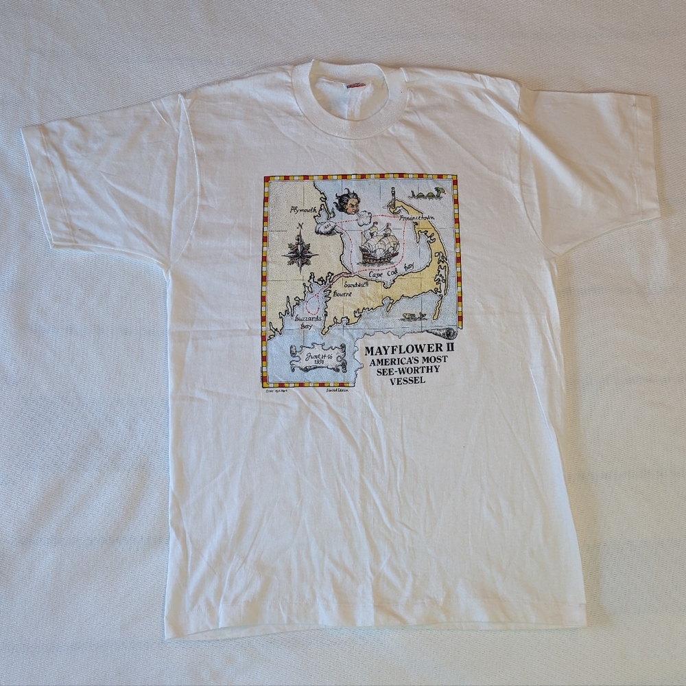 Vintage 90s Mayflower II T Shirt Deadstock Single Stitch 100% Cotton XL
